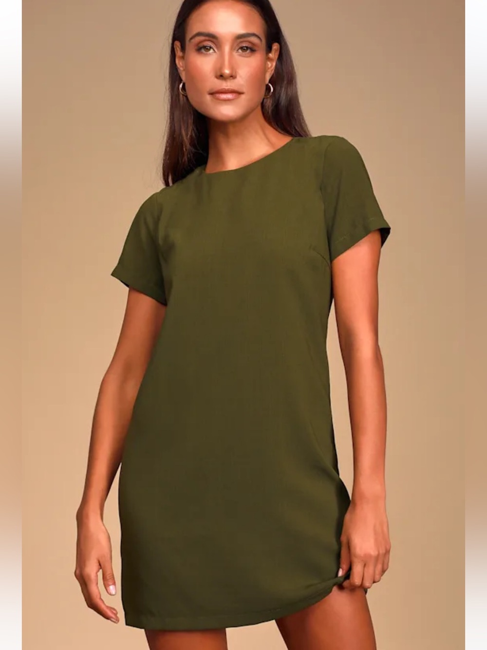 NWT Lulus Medium Shift Shout Olive Green Shift Dress Short Sleeve XS